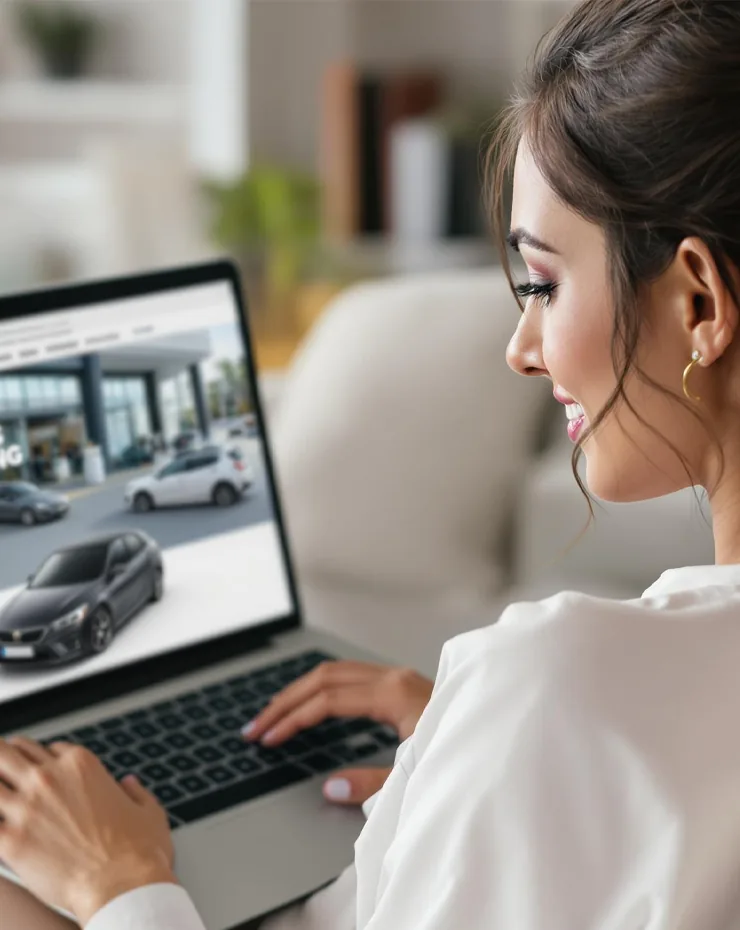 Car shopper browsing a dealership website on a laptop